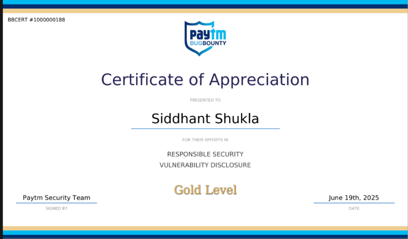 Paytm Gold Level Certificate