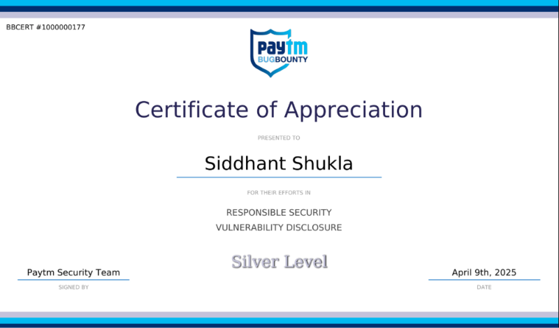 Paytm Silver Level Certificate