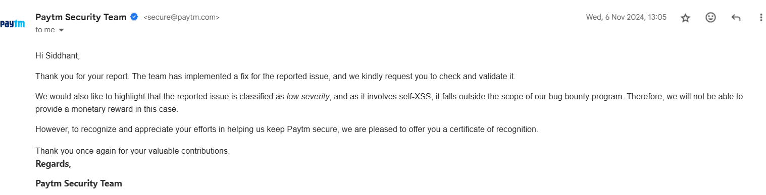 Paytm Confirmation Mail